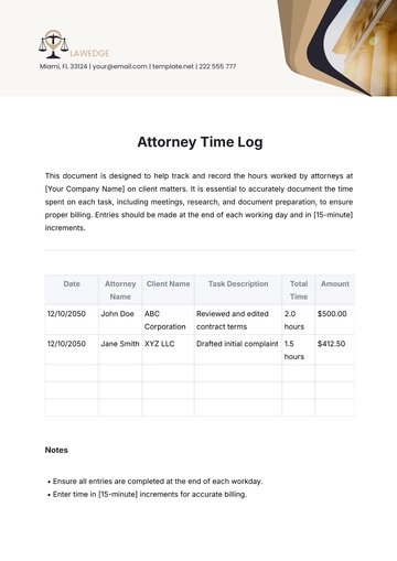 Free Attorney Time Log Template to Edit Online