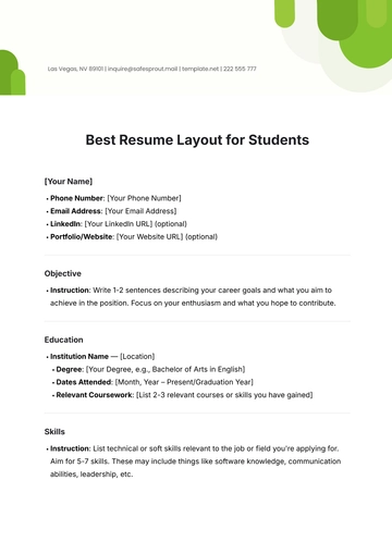 Free Best Resume Layout for Students Template to Edit Online