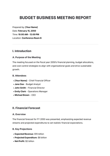 Free Budget Business Meeting Report Template to Edit Online