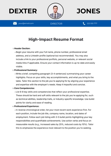 Free High-Impact Resume Format Template to Edit Online