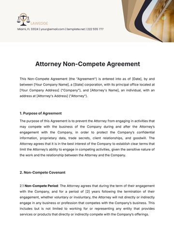 Free Attorney Non-Compete Agreement Template to Edit Online