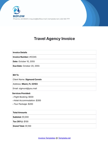 Free Travel Agency Invoice Template to Edit Online