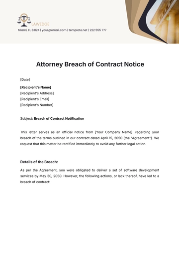 Free Attorney Breach of Contract Notice Template to Edit Online