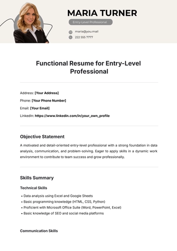 Free Functional Resume for Entry-Level Professional Template