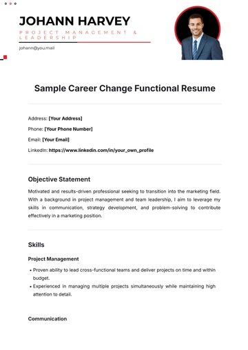 Free Sample Career Change Functional Resume Template