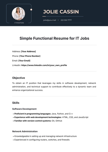 Free Simple Functional Resume for IT Jobs Template