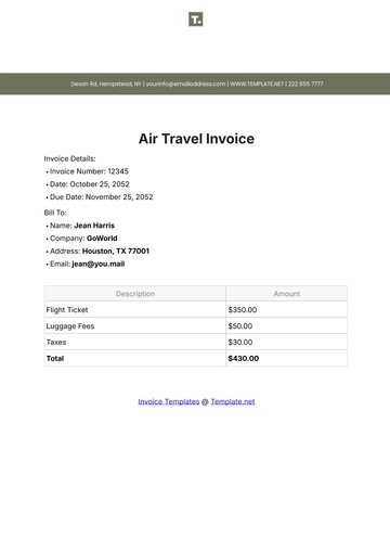 Free Air Travel Invoice Template to Edit Online