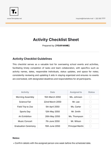 Free Activity Checklist Sheet Template to Edit Online