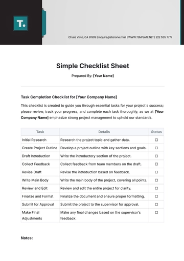 Free Simple Checklist Sheet Template to Edit Online
