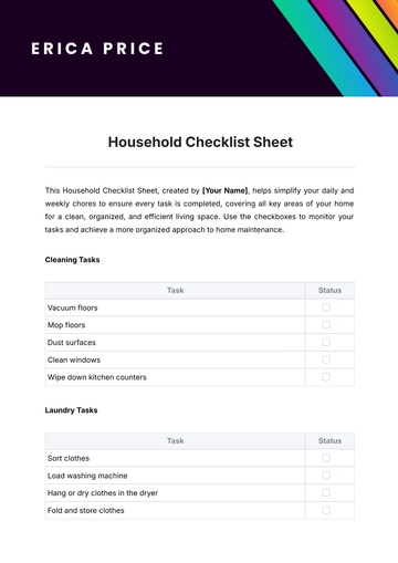 Free Household Checklist Sheet Template to Edit Online