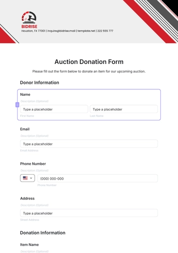 Free Auction Donation Form Template to Edit Online