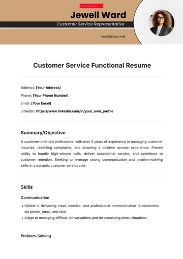 Free Customer Service Functional Resume Template