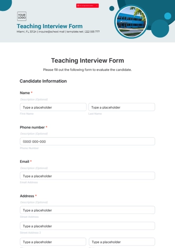 Free Teaching Interview Form Template to Edit Online