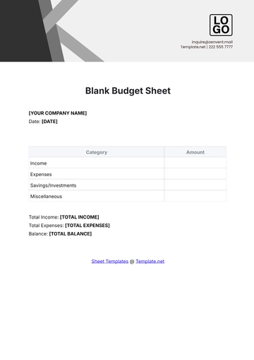 Free Blank Budget Sheet Template to Edit Online