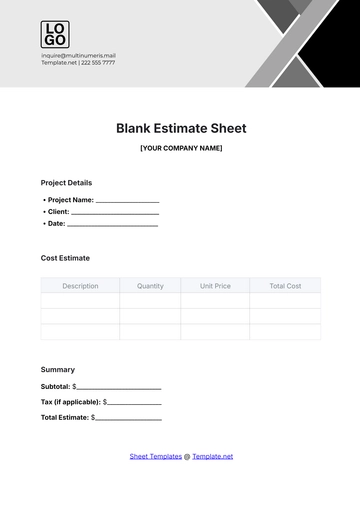 Free Blank Estimate Sheet Template to Edit Online