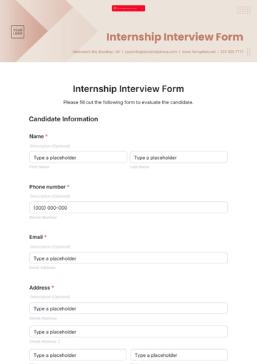 Free Internship Interview Form Template to Edit Online