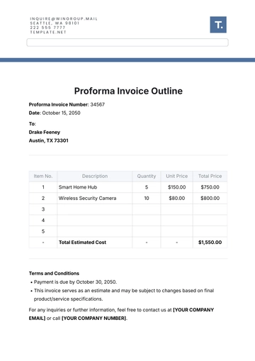 Free Proforma Invoice Outline Template to Edit Online
