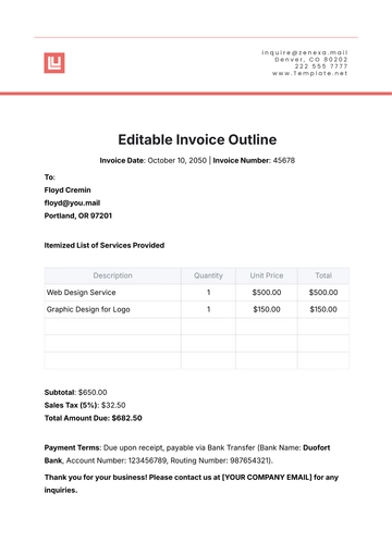 Free Editable Invoice Outline Template to Edit Online