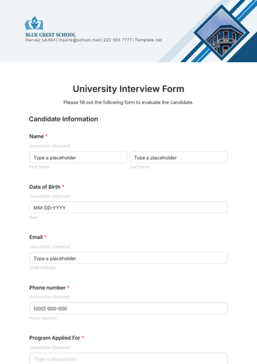 Free University Interview Form Template to Edit Online