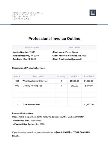Free Professional Invoice Outline Template to Edit Online