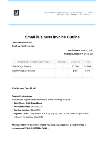 Free Small Business Invoice Outline Template to Edit Online