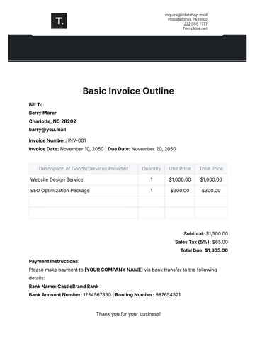 Free Basic Invoice Outline Template to Edit Online