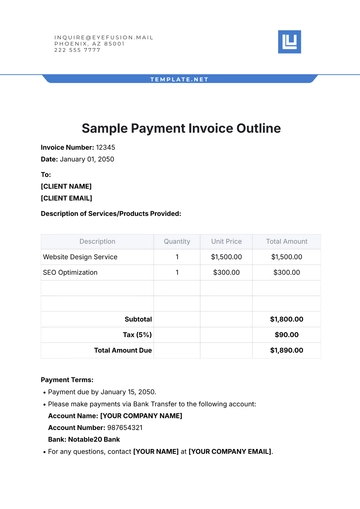 Free Sample Payment Invoice Outline Template to Edit Online