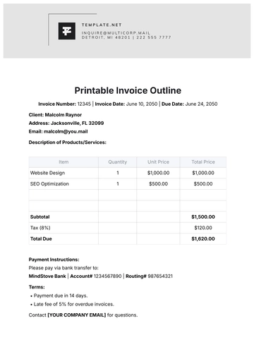 Free Printable Invoice Outline Template to Edit Online