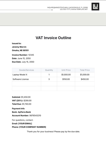 Free VAT Invoice Outline Template to Edit Online
