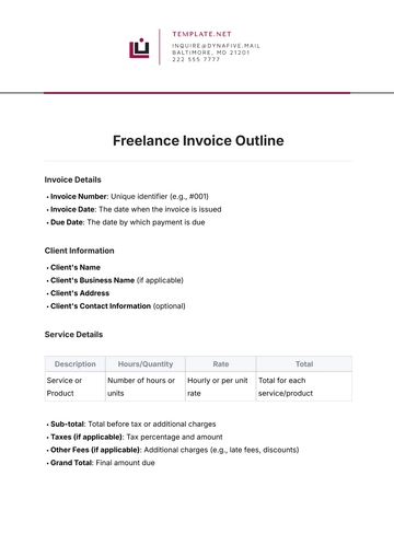 Free Freelance Invoice Outline Template to Edit Online