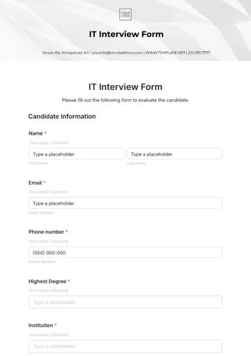 Free IT Interview Form Template to Edit Online