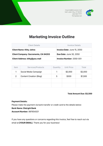 Free Marketing Invoice Outline Template to Edit Online