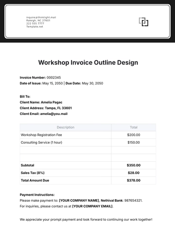 Free Workshop Invoice Outline Design Template to Edit Online