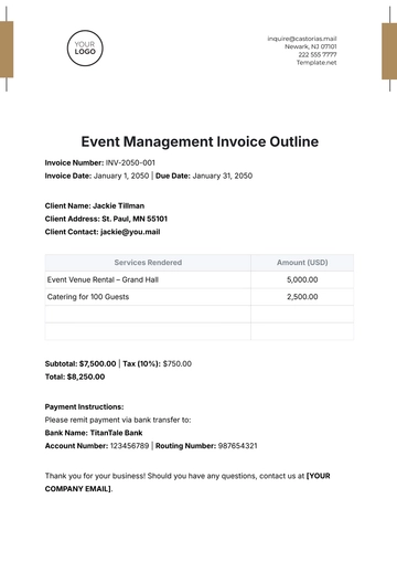 Free Event Management Invoice Outline Template to Edit Online