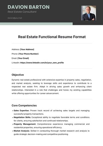 Free Real Estate Functional Resume Format Template