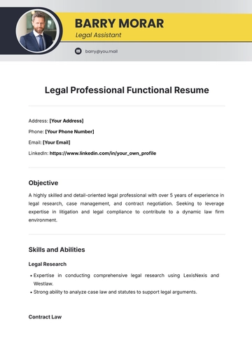Free Legal Professional Functional Resume Template