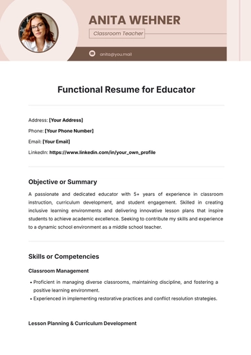Free Functional Resume for Educator Template