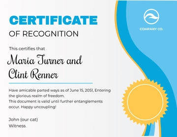 Free Joke Divorce Certificate Template to Edit Online