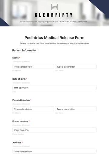 Free Pediatrics Medical Release Form Template to Edit Online