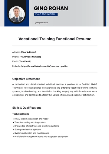 Free Vocational Training Functional Resume Template