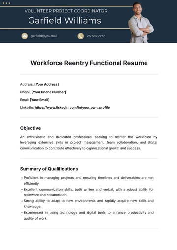 Free Workforce Reentry Functional Resume Template