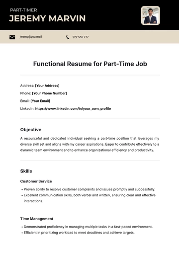 Free Functional Resume for Part-Time Job Template
