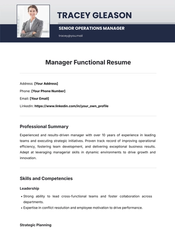 Free Manager Functional Resume Template