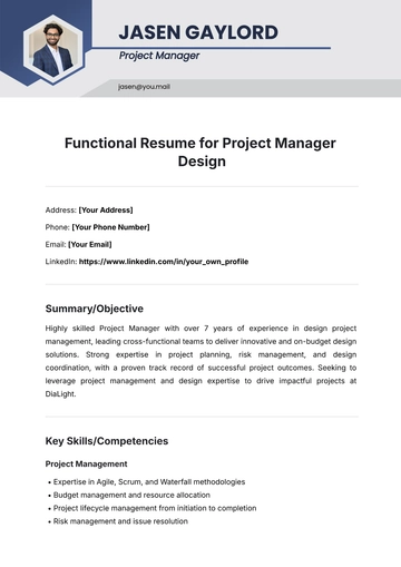 Free Functional Resume for Project Manager Design Template