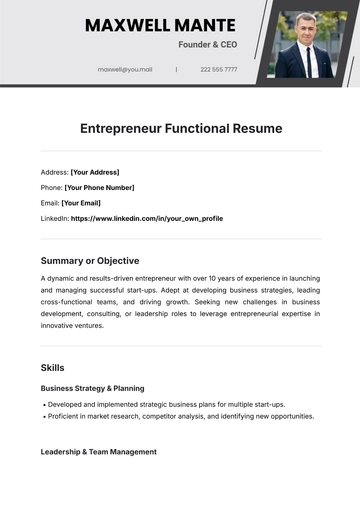 Free Entrepreneur Functional Resume Template