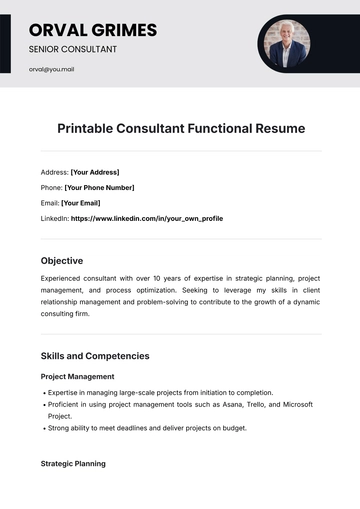 Free Printable Consultant Functional Resume Template