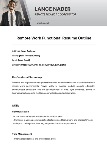 Free Remote Work Functional Resume Outline Template