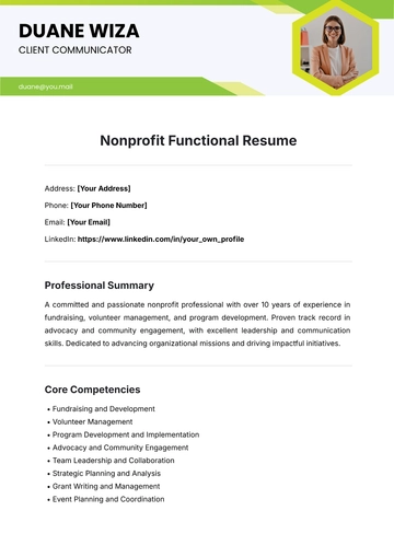 Free Nonprofit Functional Resume Template