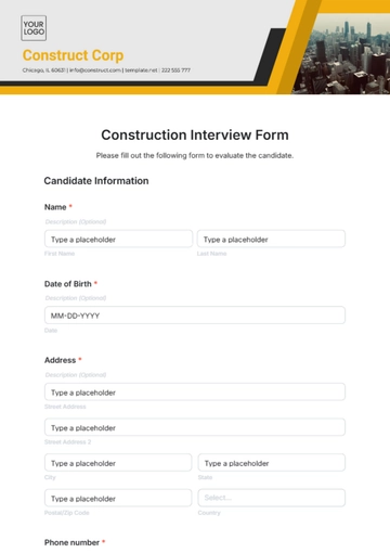 Free Construction Interview Form Template to Edit Online