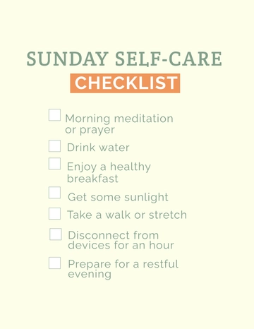 Free Sunday Self-Care Checklist Template to Edit Online